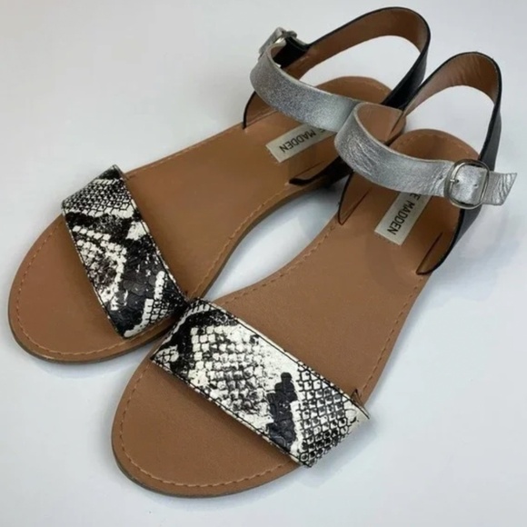 Steve Madden Donddi Sandals Snakeskin Metallic Buckle 8 - Picture 1 of 6